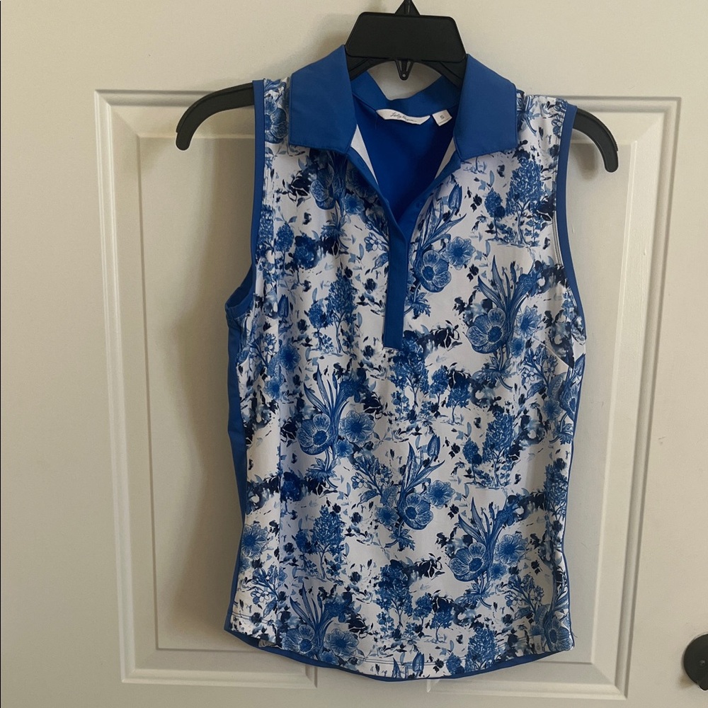 Lady Hagen Blue Floral Sleeveless Blouse Golf Tennis Top
